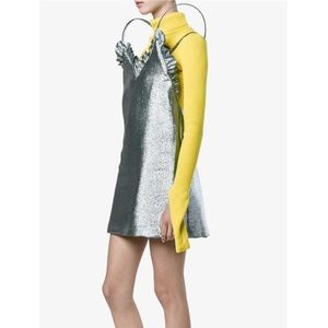 JACQUEMUS La Reconstruction Lamé Glitter Babydoll Mini Dress in Blue Size FR 34